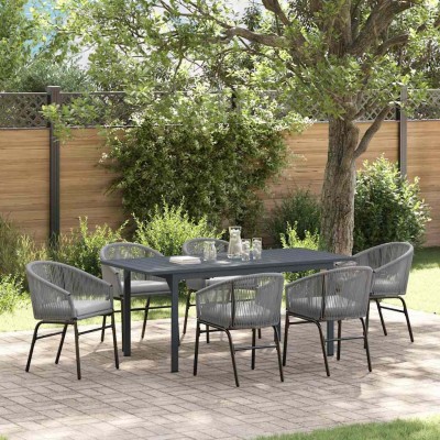 Conjunto de Comedor de Jardín 7 pcs Gris Poliratán
