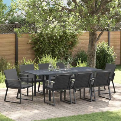 Conjunto de Comedor de Jardín 9 pcs Negro Poliratán