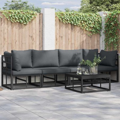 Conjunto de sofá de jardín con cojín 5 pcs Negro Aluminio