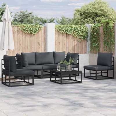 Conjunto de sofá de jardín con cojín 6 pcs Negro Aluminio