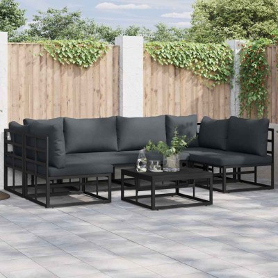 Conjunto de sofá de jardín con cojín 7 pcs Negro Aluminio