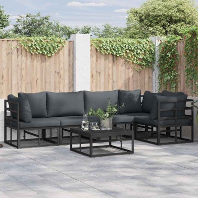 Conjunto de sofá de jardín con cojín 5 pcs Negro Aluminio