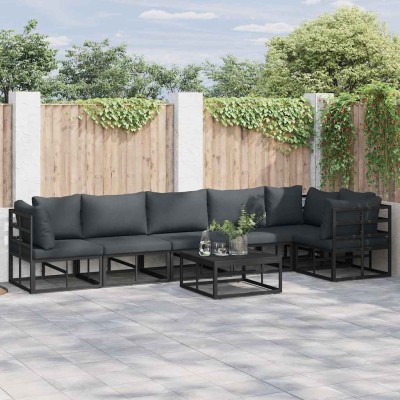 Conjunto de sofá de jardín con cojín 6 pcs Negro Aluminio