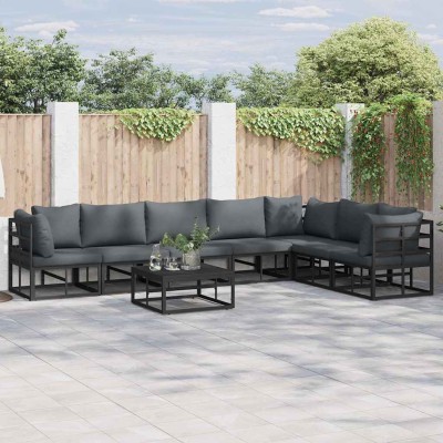 Conjunto de sofá de jardín con cojín 7 pcs Negro Aluminio