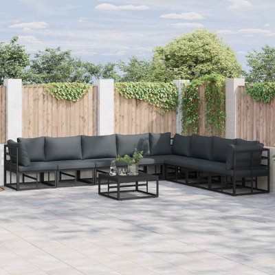 Conjunto de sofá de jardín con cojín 9 pcs Negro Aluminio