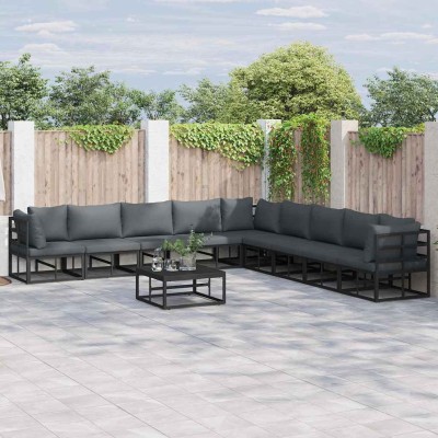 Conjunto de sofá de jardín con cojín 10 pcs Negro Aluminio