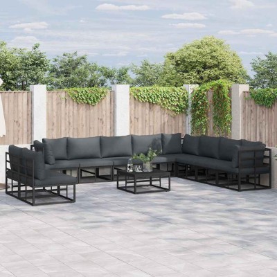Conjunto de sofá de jardín con cojín 11 pcs Negro Aluminio