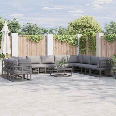 Conjunto de sofá de jardín con cojín 11 pcs Negro Aluminio