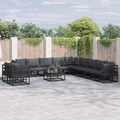 Conjunto de sofá de jardín con cojín 12 pcs Negro Aluminio