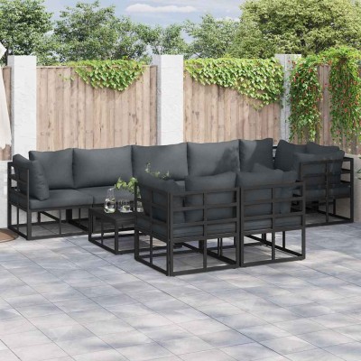 Conjunto de sofá de jardín con cojín 8 pcs Negro Aluminio