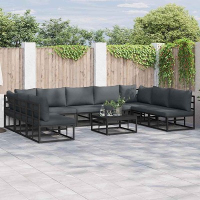 Conjunto de sofá de jardín con cojín 9 pcs Negro Aluminio