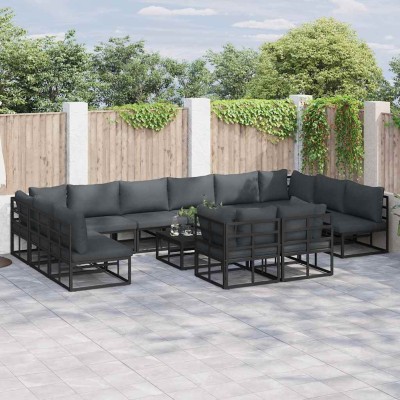 Conjunto de sofá de jardín con cojín 12 pcs Negro Aluminio