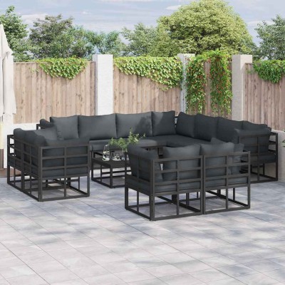 Conjunto de sofá de jardín con cojín 12 pcs Negro Aluminio