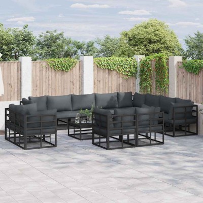 Conjunto de sofá de jardín con cojín 12 pcs Negro Aluminio