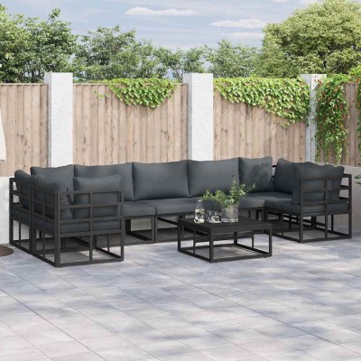 Conjunto de sofá de jardín 7 pcs Negro Aluminio