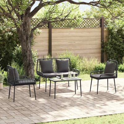 Conjunto de Muebles de Jardín 4 pcs Marrón Negro Crema