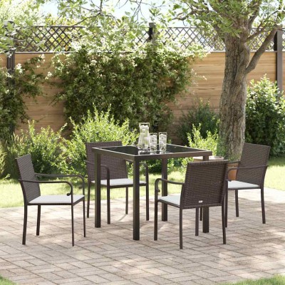 Conjunto de Comedor de Jardín 5 pcs Marrón Poliratán