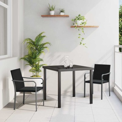 Conjunto de Comedor de Jardín 3 pcs Negro Poliratán