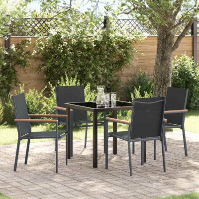 Conjunto de Comedor de Jardín 5 pcs Negro Textileno y acero