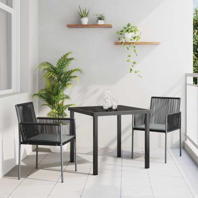 Conjunto de Comedor de Jardín 3 pcs Negro Poliratán