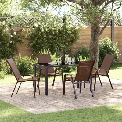 Conjunto de Comedor de Jardín 5 pcs Marrón Textileno y acero