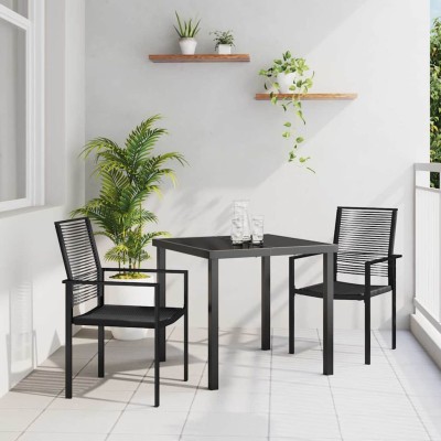 Conjunto de Comedor de Jardín 3 pcs Negro Ratana de PVC