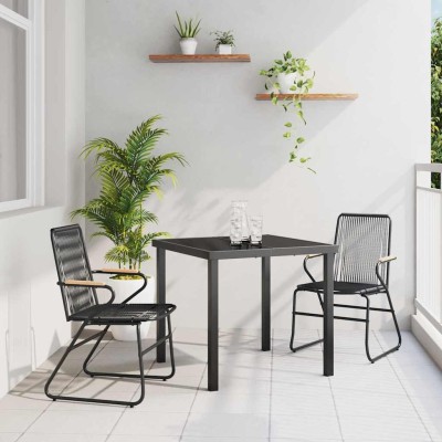 Conjunto de Comedor de Jardín 3 pcs Negro Ratana de PVC