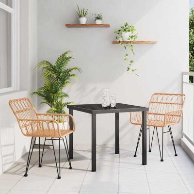Conjunto de Comedor de Jardín 3 pcs Marrón Poliratán