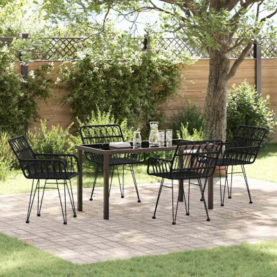 Conjunto de Comedor de Jardín 5 pcs Negro Poliratán