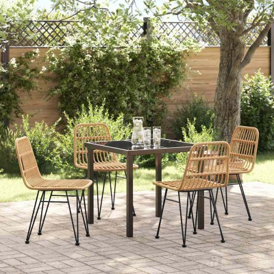Conjunto de Comedor de Jardín 5 pcs Marrón Poliratán