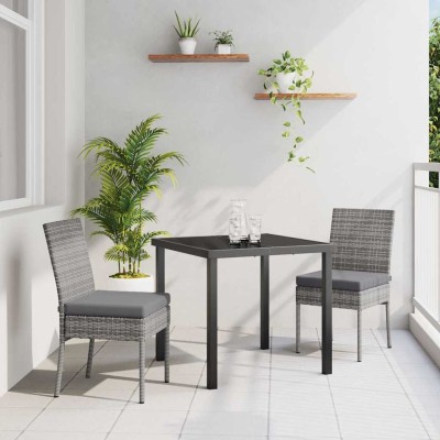 Conjunto de Comedor de Jardín 3 pcs Gris Poliratán