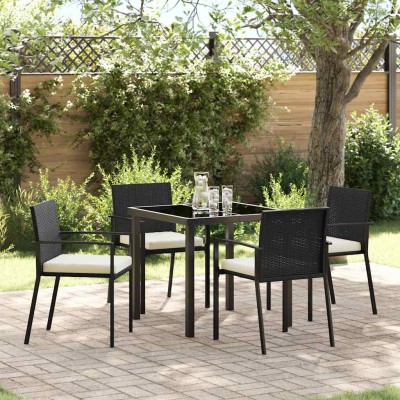 Conjunto de Comedor de Jardín 5 pcs Negro Poliratán