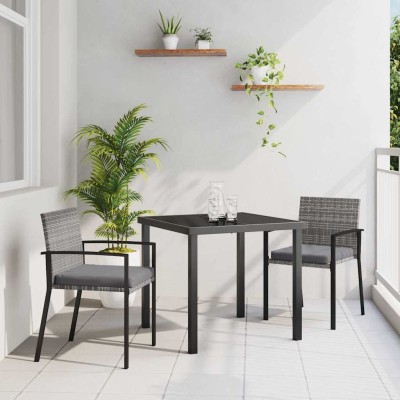 Conjunto de Comedor de Jardín 3 pcs Gris Poliratán