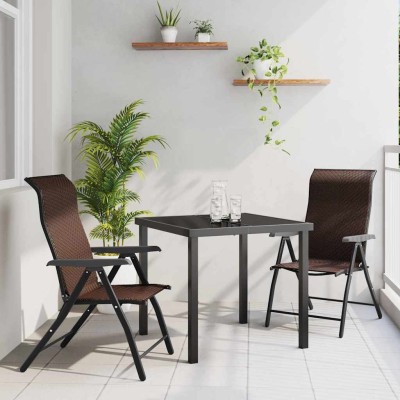 Conjunto de Comedor de Jardín 3 pcs Marrón Poliratán