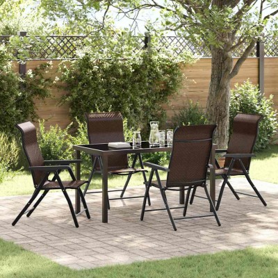 Conjunto de Comedor de Jardín 5 pcs Marrón Poliratán