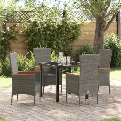 Conjunto de Comedor de Jardín con cojín 5 pcs Gris Poliratán