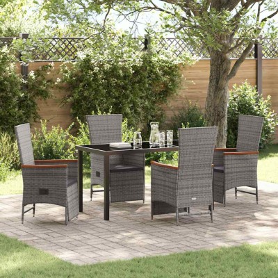Conjunto de Comedor de Jardín con cojín 5 pcs Gris Poliratán