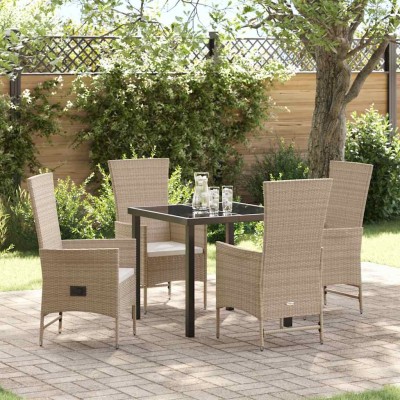 Conjunto de Comedor de Jardín 5 pcs Beige ratán sintético