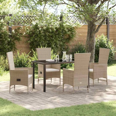 Conjunto de Comedor de Jardín 5 pcs Beige ratán sintético