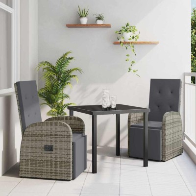 Conjunto de Comedor de Jardín 3 pcs Gris ratán sintético