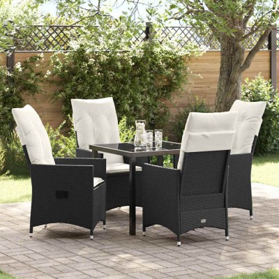 Conjunto de Comedor de Jardín con cojín 5 pcs Negro Poliratán