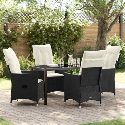 Conjunto de Comedor de Jardín con cojín 5 pcs Negro Poliratán