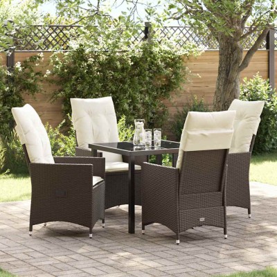 Conjunto de Comedor de Jardín con cojín 5 pcs Marrón Poliratán