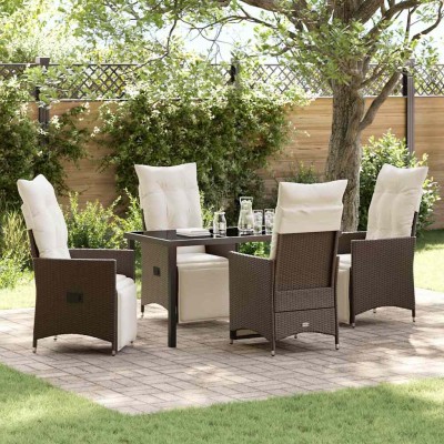Conjunto de Comedor de Jardín con cojín 5 pcs Marrón Poliratán