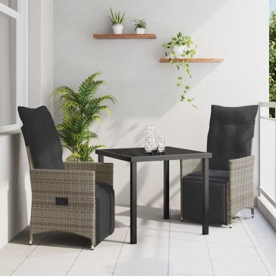 Conjunto de Comedor de Jardín con cojín 3 pcs Gris Poliratán