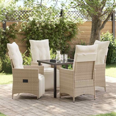 Conjunto de Comedor de Jardín con cojín 5 pcs Beige Poliratán