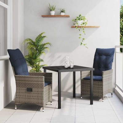 Conjunto de Comedor de Jardín 3 pcs Gris ratán sintético