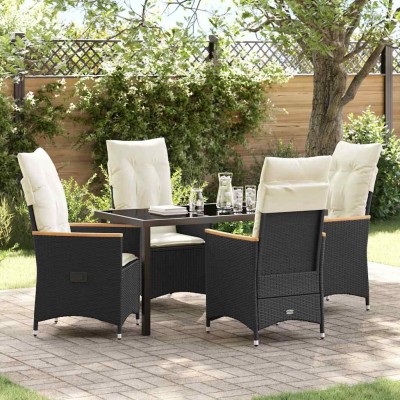 Conjunto de Comedor de Jardín con cojín 5 pcs Negro Poliratán