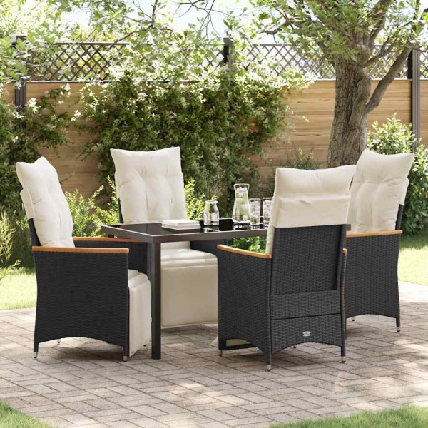 Conjunto de Comedor de Jardín con cojín 5 pcs Negro Poliratán