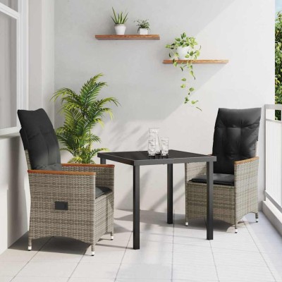 Conjunto de Comedor de Jardín con cojín 3 pcs Gris Poliratán
